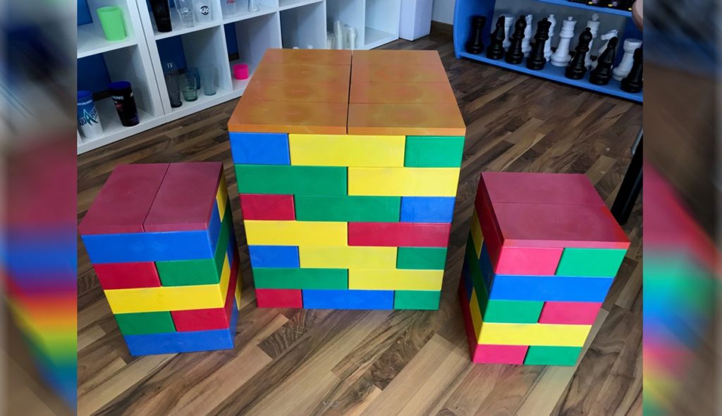 Artificio lanza ECO-BLOCK, ladrillos de Lego “XL” para decoraciones